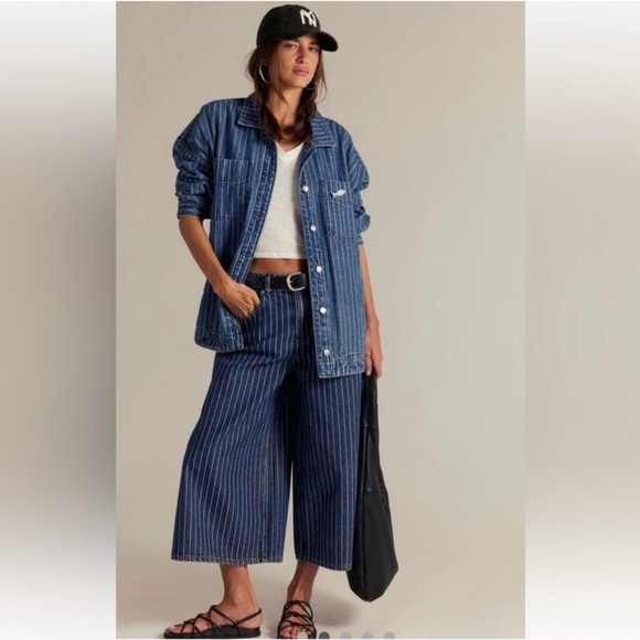 We The Free Denim - Free People We The Free High Top Wide Crop in Pinstripe